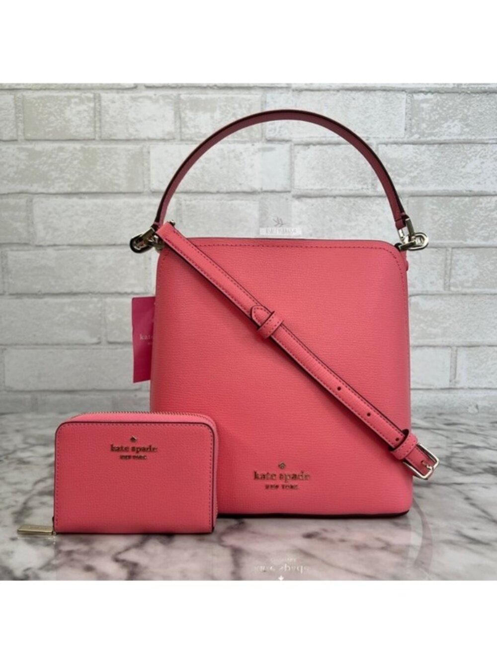 Kate Spade Darcy Bucket Bag & Small Zip Card Case Wallet In Peach Nectar Pink